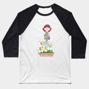 Girl Watering Flowers Baseball T-Shirt